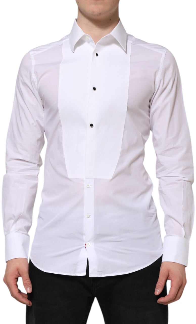 Dolce & Gabbana White Cotton GOLD Bib Poplin Formal Shirt Wit