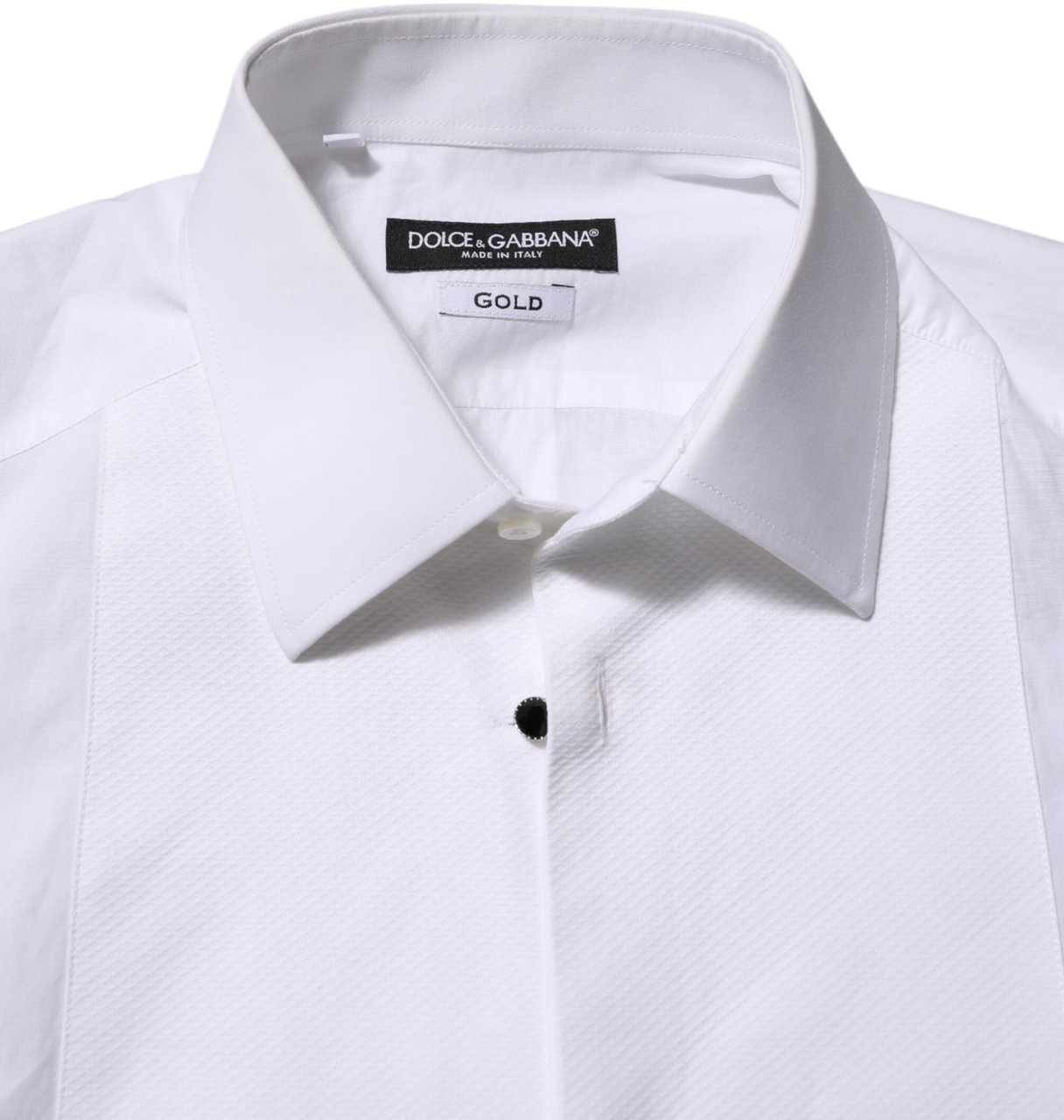 Dolce & Gabbana White Cotton GOLD Bib Poplin Formal Shirt Wit