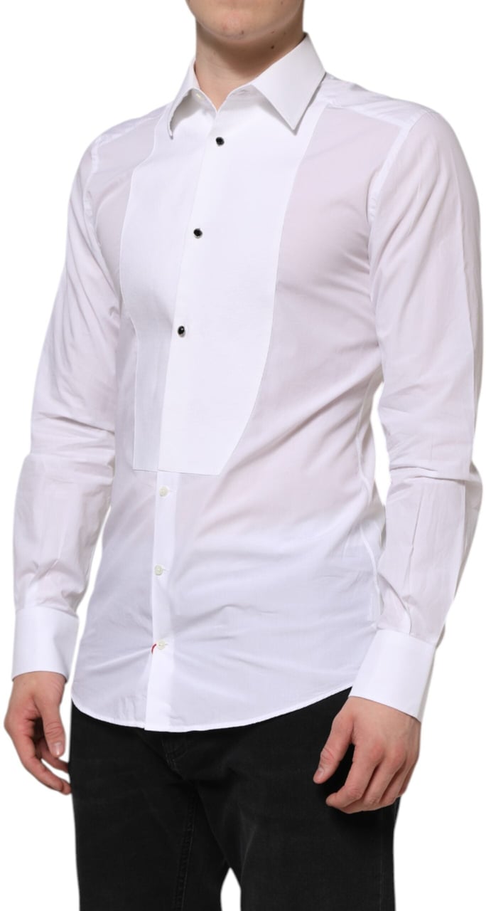 Dolce & Gabbana White Cotton GOLD Bib Poplin Formal Shirt Wit