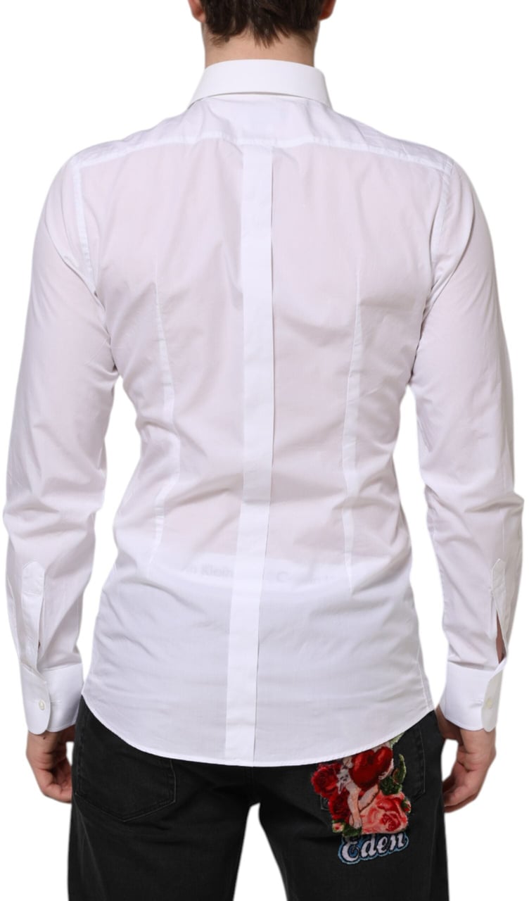 Dolce & Gabbana White Cotton GOLD Bib Poplin Formal Shirt Wit