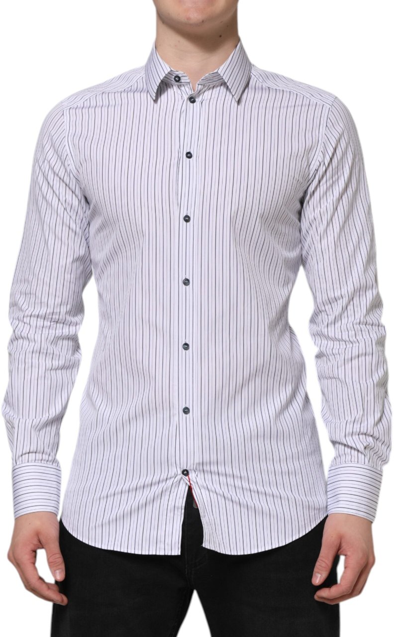 Dolce & Gabbana White Blue Striped Cotton GOLD Formal Shirt Divers