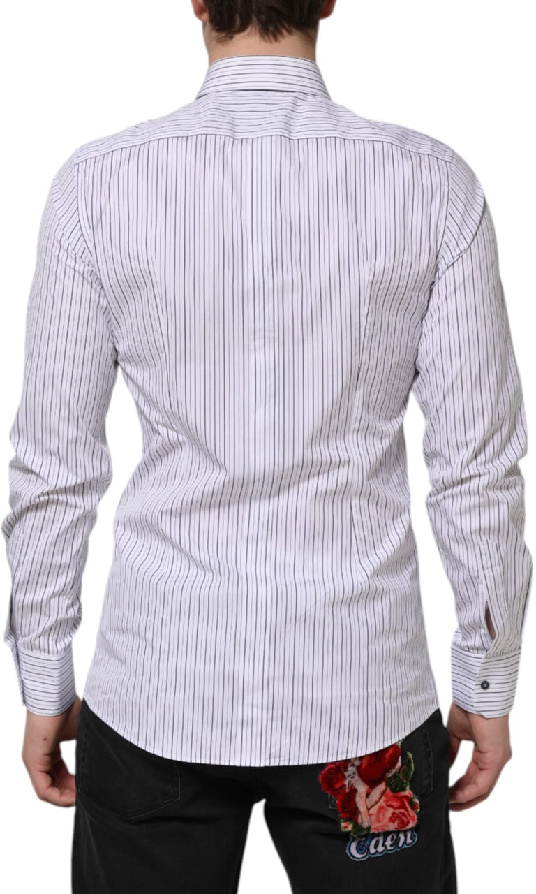 Dolce & Gabbana White Blue Striped Cotton GOLD Formal Shirt Divers