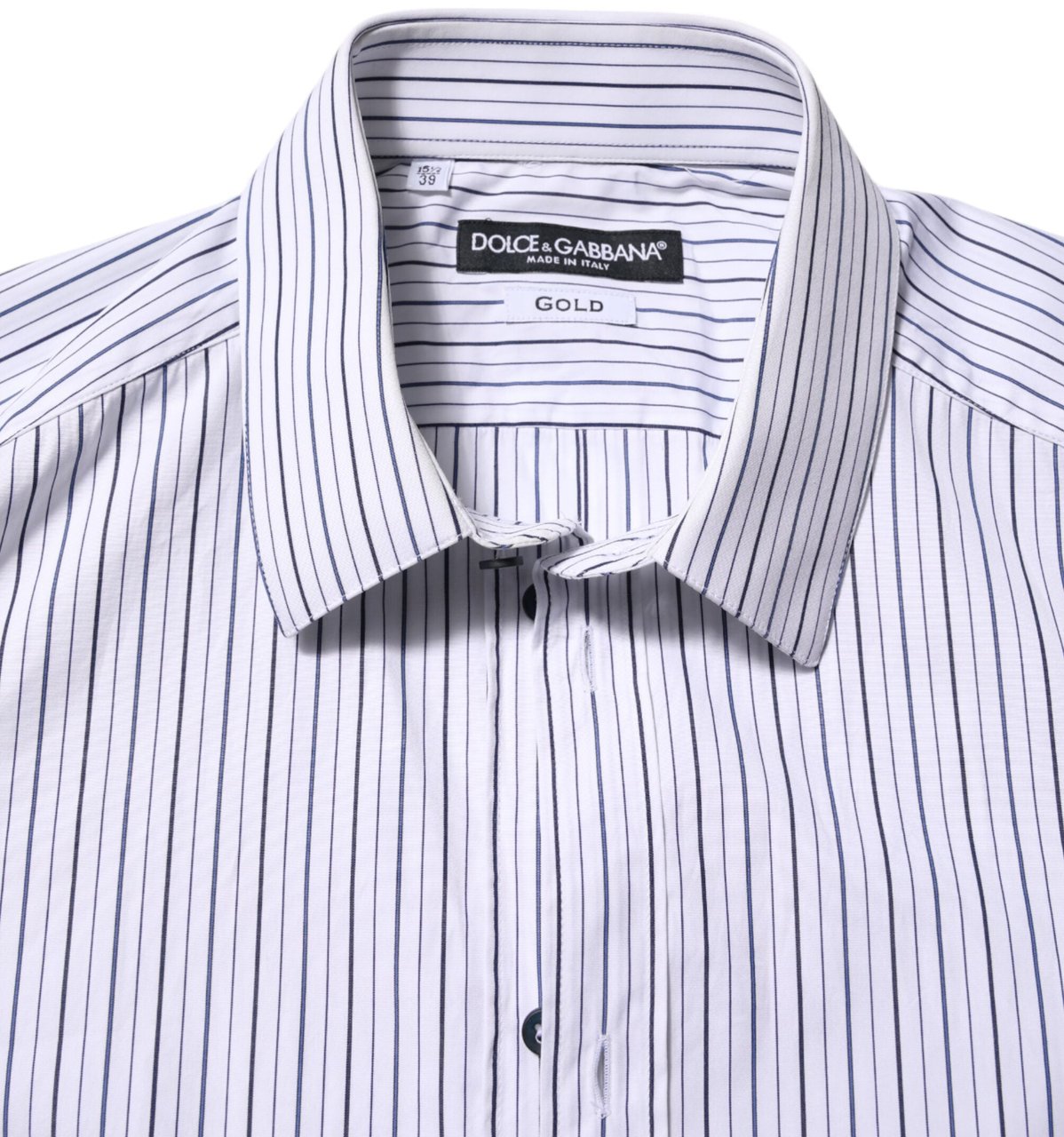 Dolce & Gabbana White Blue Striped Cotton GOLD Formal Shirt Divers