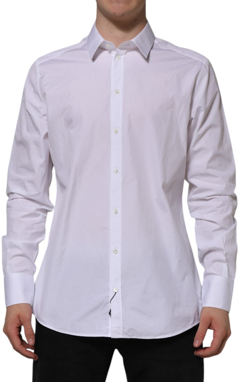 Dolce & Gabbana White Cotton GOLD Long Sleeves Formal Shirt Wit