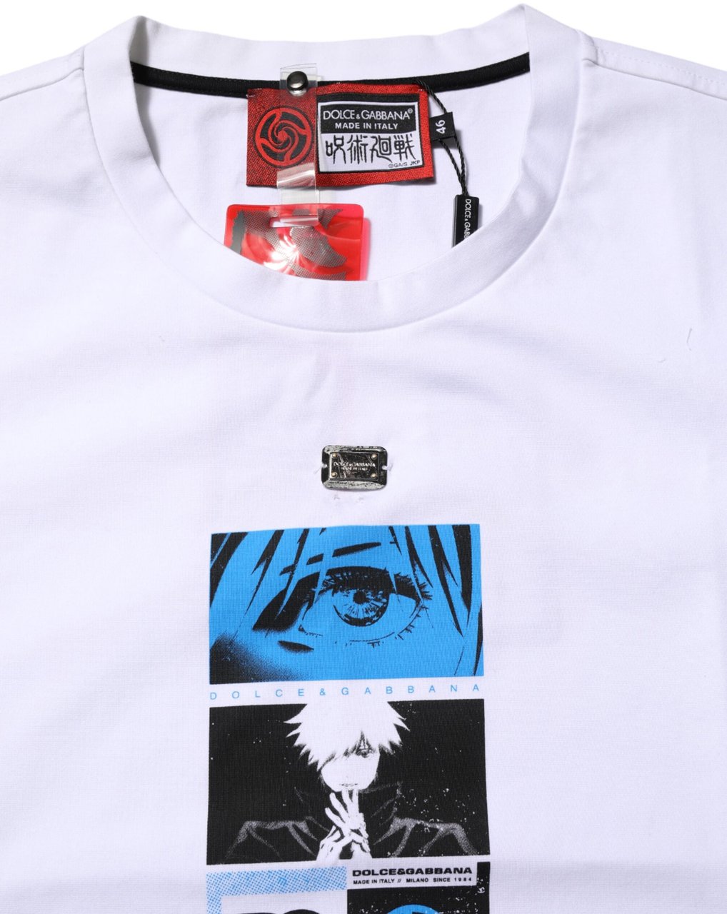 Dolce & Gabbana White Cotton Crew Neck Graphic Print T-shirt Wit