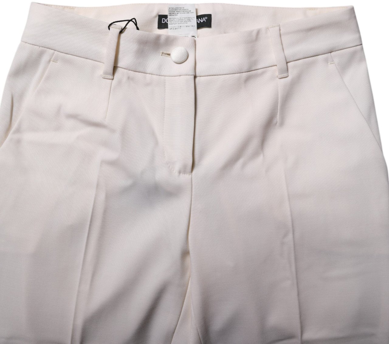 Dolce & Gabbana White Wool Tapered High Waist Pants Wit