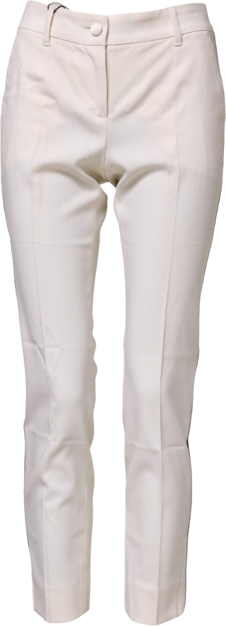 Dolce & Gabbana White Wool Tapered High Waist Pants Wit