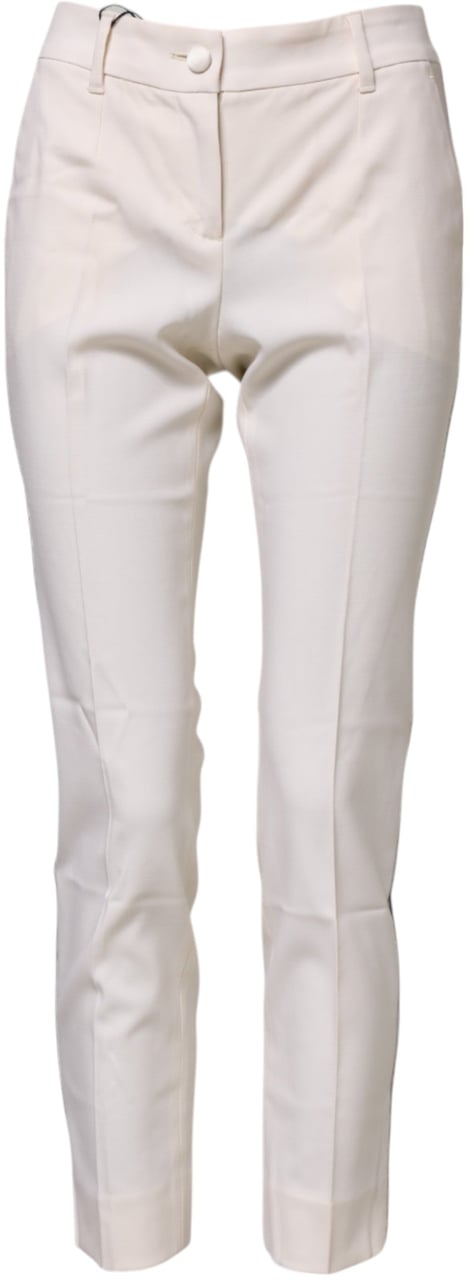 Dolce & Gabbana White Wool Tapered High Waist Pants Wit