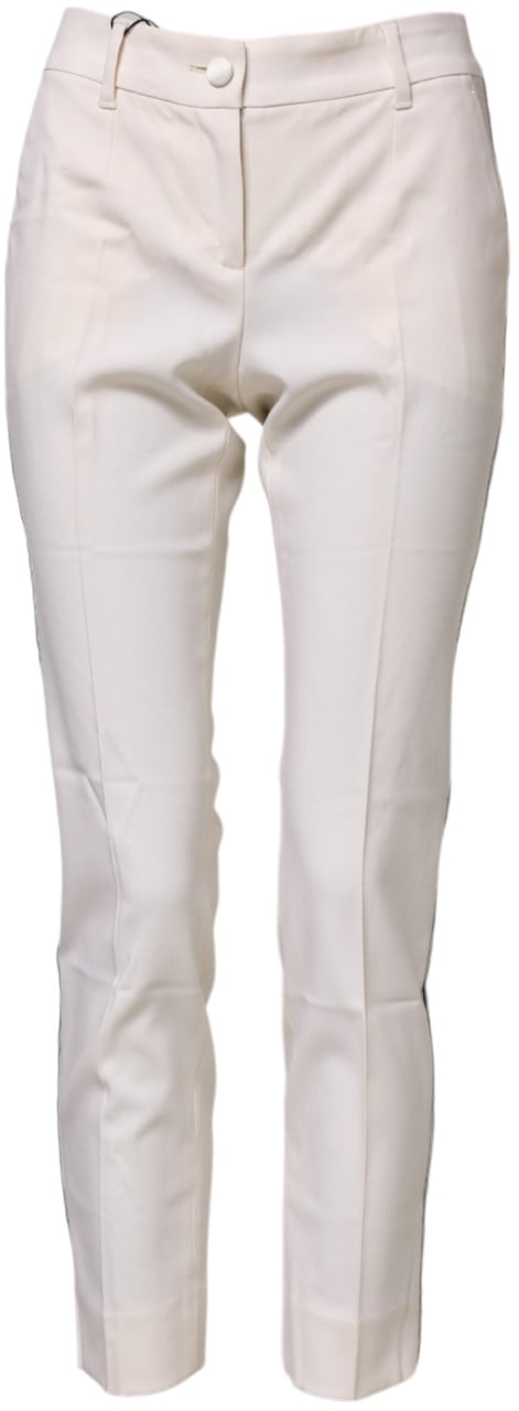 Dolce & Gabbana White Wool Tapered High Waist Pants Wit