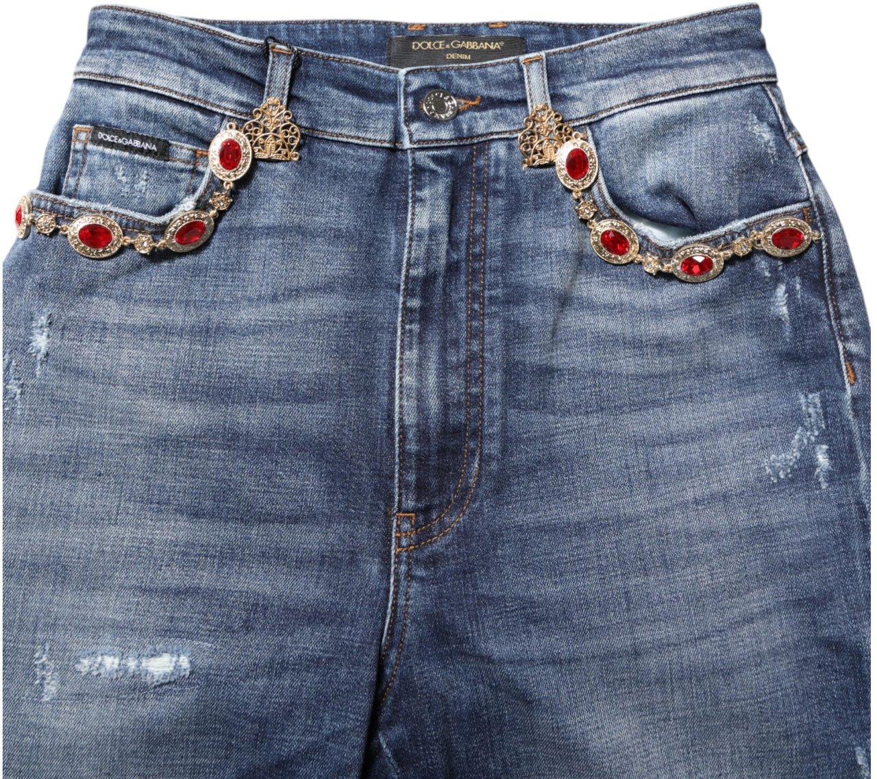 Dolce & Gabbana Blue Rhinestone Embellished Denim Jeans Blauw