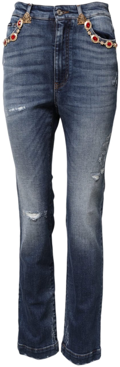 Dolce & Gabbana Blue Rhinestone Embellished Denim Jeans Blauw