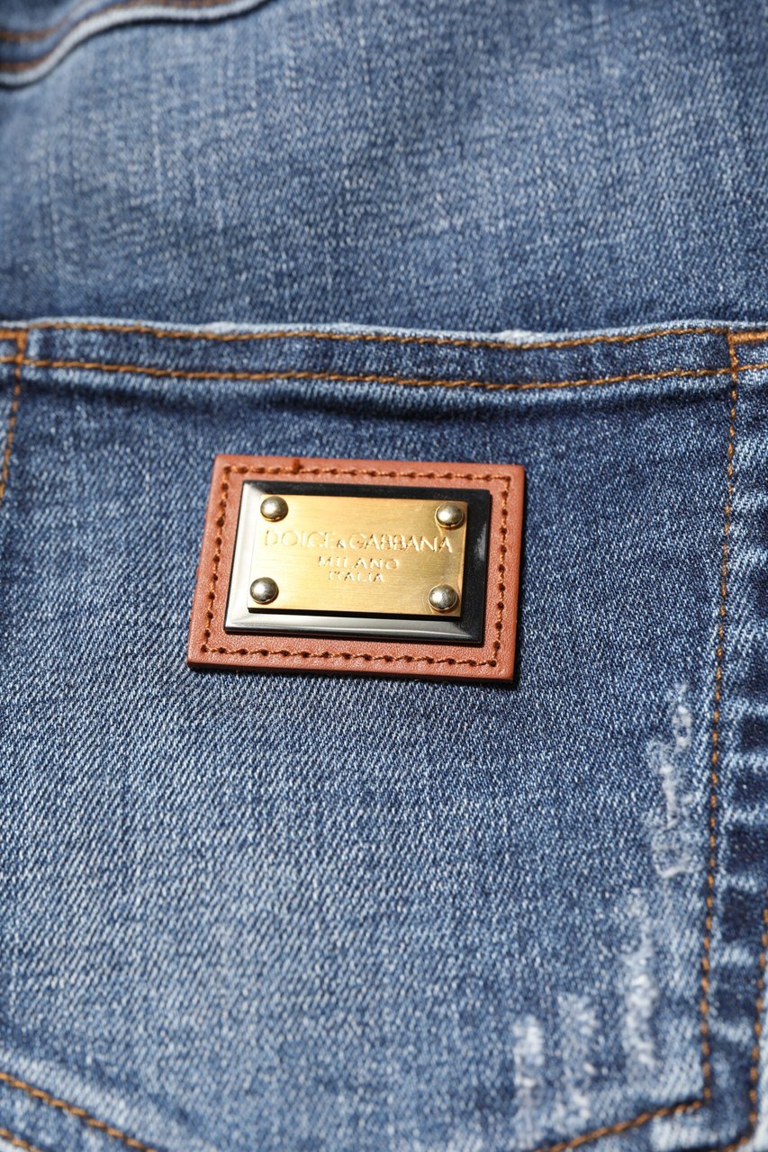 Dolce & Gabbana Blue Rhinestone Embellished Denim Jeans Blauw