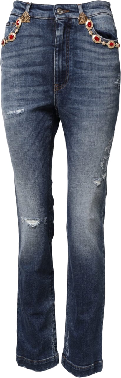 Dolce & Gabbana Blue Rhinestone Embellished Denim Jeans Blauw