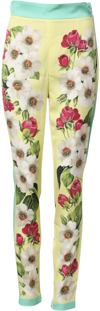 Dolce & Gabbana Yellow Silk Floral Leggings Pants Geel