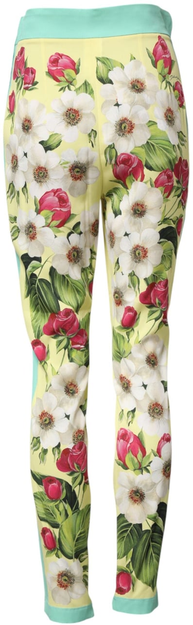 Dolce & Gabbana Yellow Silk Floral Leggings Pants Geel