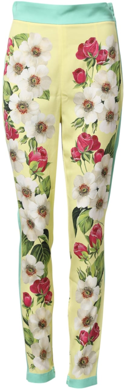 Dolce & Gabbana Yellow Silk Floral Leggings Pants Geel