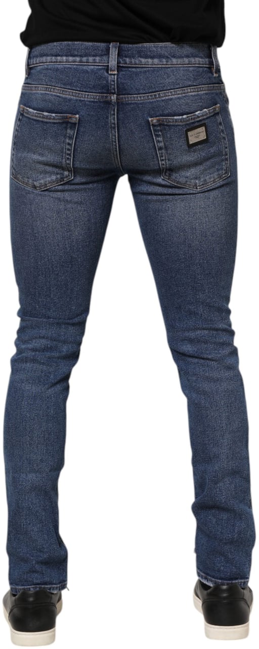 Dolce & Gabbana Blue Washed Skinny Cotton Tattered Denim Jeans Lichtblauw