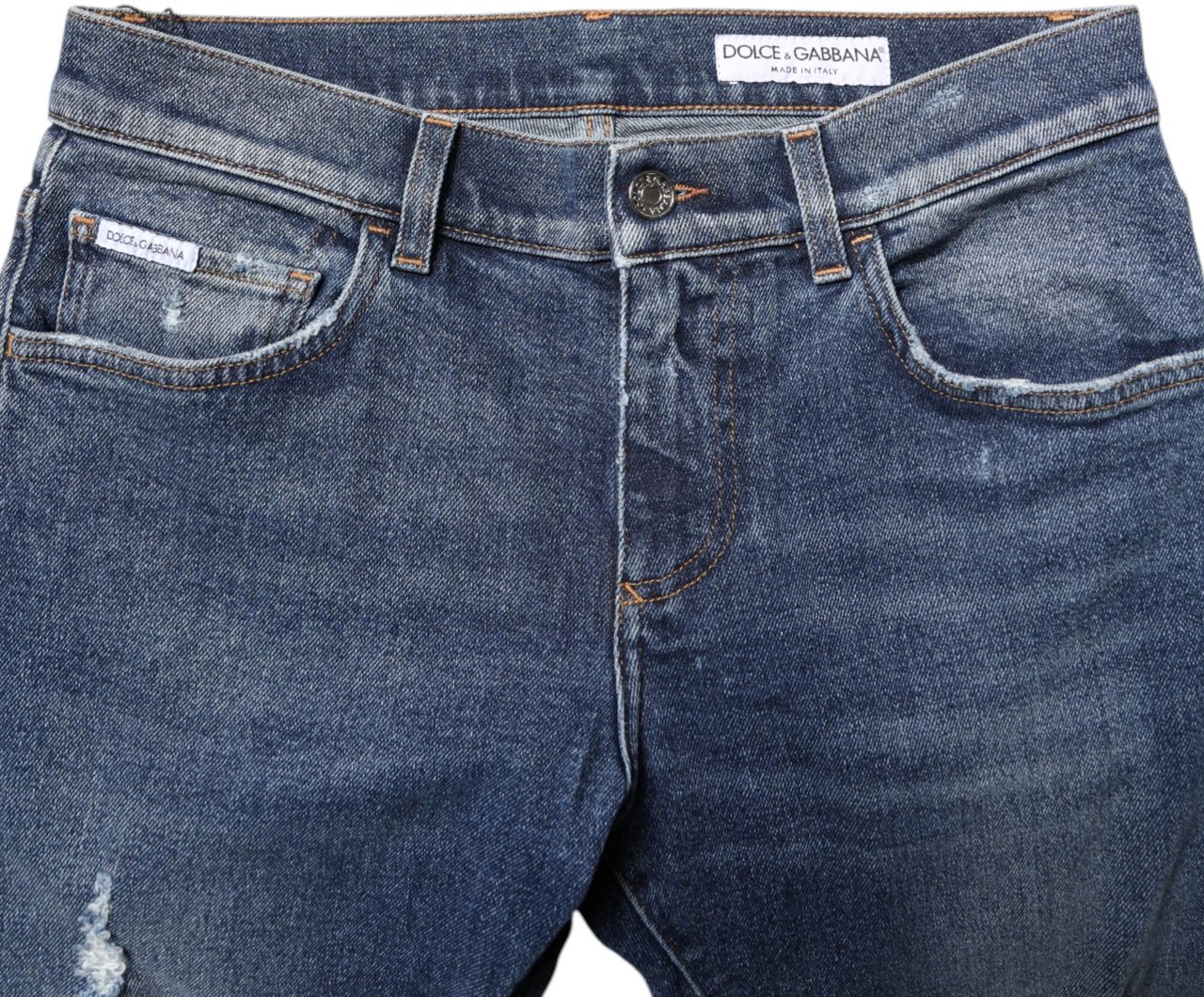 Dolce & Gabbana Blue Washed Skinny Cotton Tattered Denim Jeans Lichtblauw