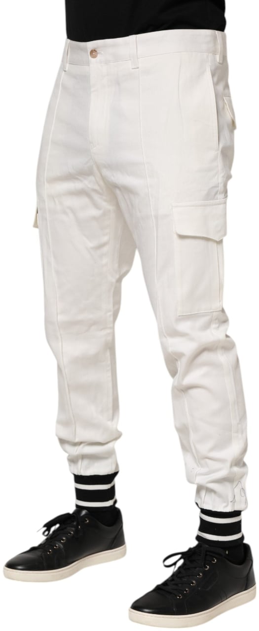 Dolce & Gabbana White Cotton Jogger Cargo Skinny Men Pants Wit