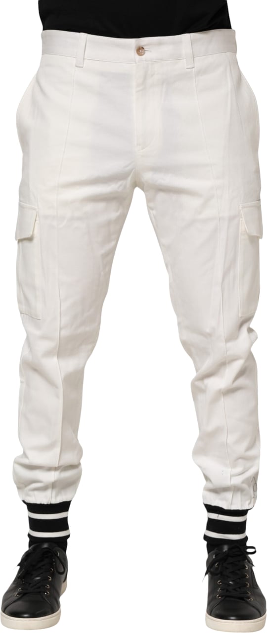 Dolce & Gabbana White Cotton Jogger Cargo Skinny Men Pants Wit