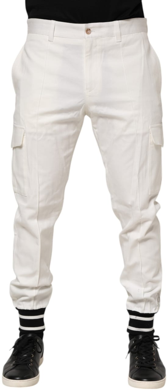 Dolce & Gabbana White Cotton Jogger Cargo Skinny Men Pants Wit