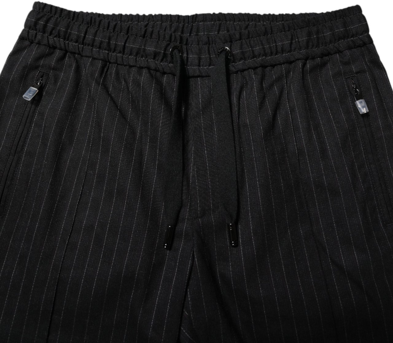 Dolce & Gabbana Black Striped Wool Men Jogger Pants Zwart