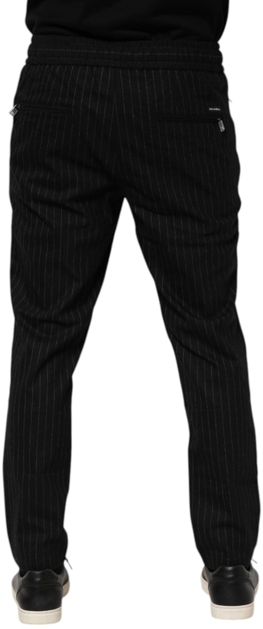 Dolce & Gabbana Black Striped Wool Men Jogger Pants Zwart