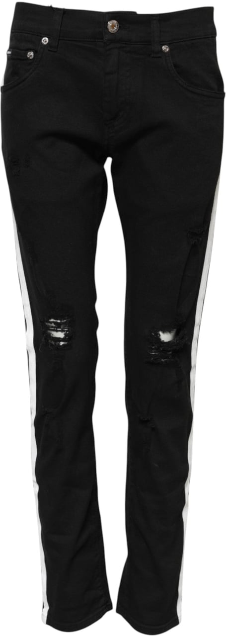 Dolce & Gabbana Black Tattered White Lining Skinny Denim Jeans Divers