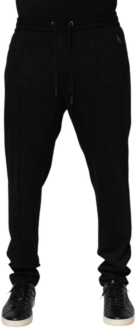 Dolce & Gabbana Black Viscose Skinny Logo Men Jogger Pants Zwart