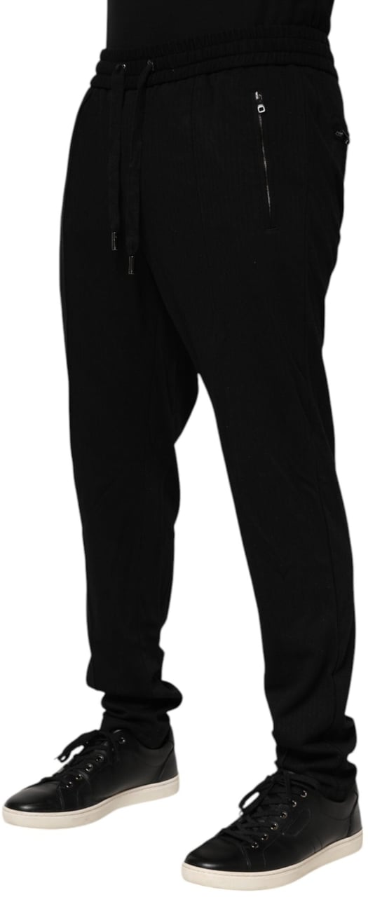 Dolce & Gabbana Black Viscose Skinny Logo Men Jogger Pants Zwart