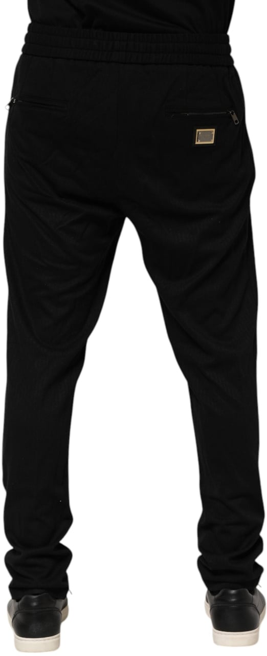 Dolce & Gabbana Black Viscose Skinny Logo Men Jogger Pants Zwart