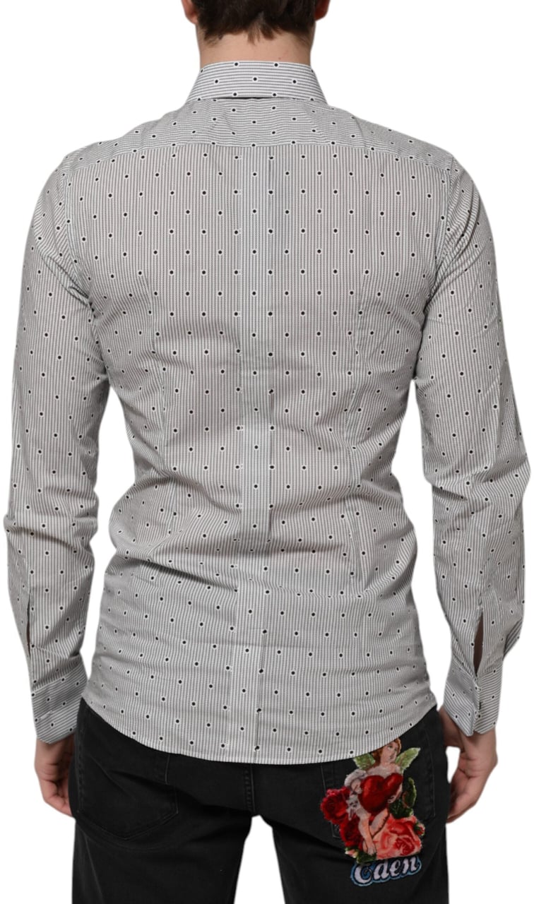 Dolce & Gabbana Gray Dotted Semi Fitted GOLD Men Formal Shirt Grijs