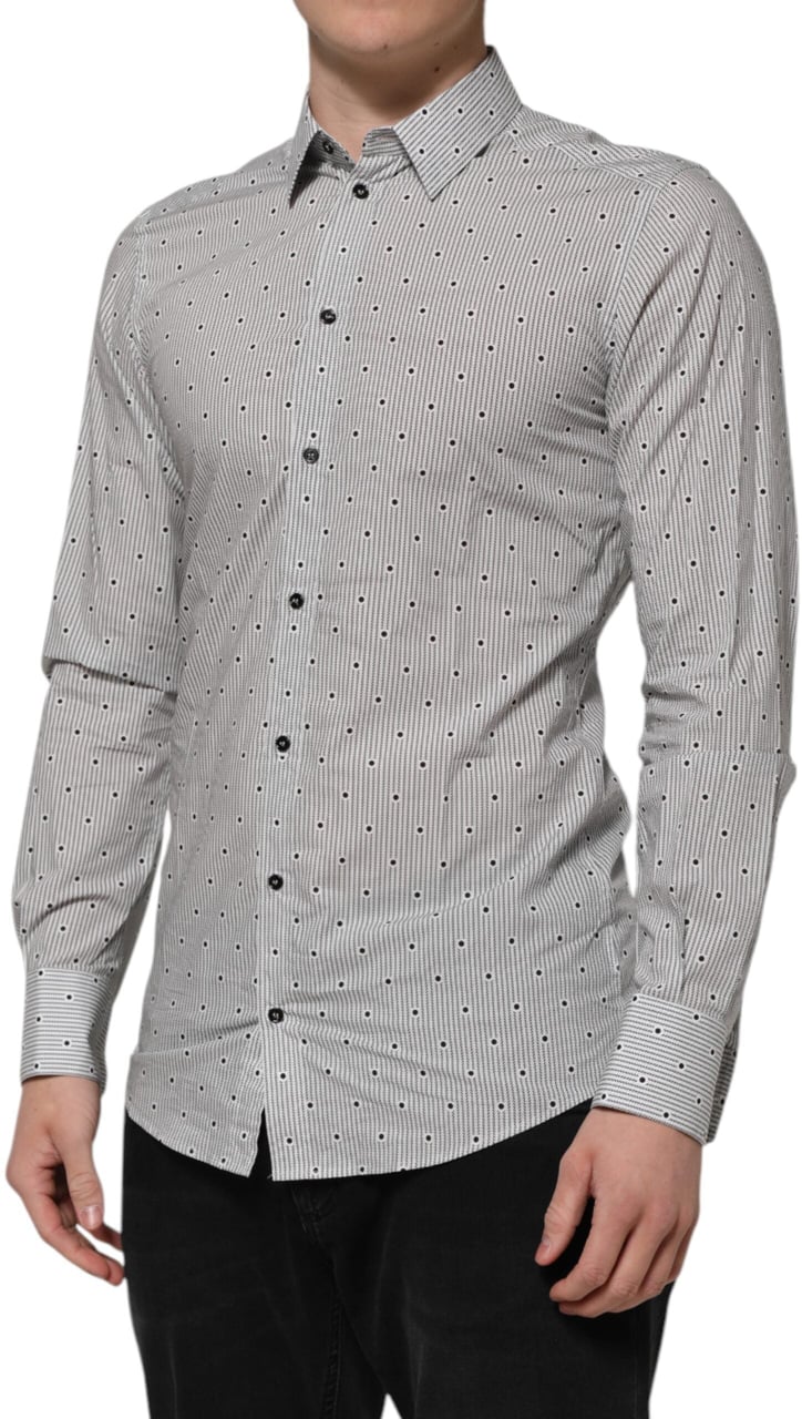 Dolce & Gabbana Gray Dotted Semi Fitted GOLD Men Formal Shirt Grijs