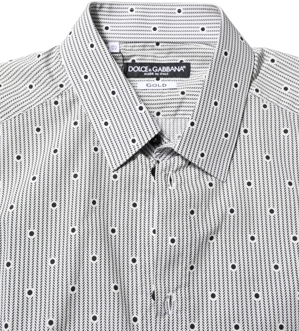 Dolce & Gabbana Gray Dotted Semi Fitted GOLD Men Formal Shirt Grijs