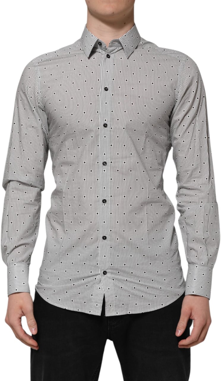 Dolce & Gabbana Gray Dotted Semi Fitted GOLD Men Formal Shirt Grijs