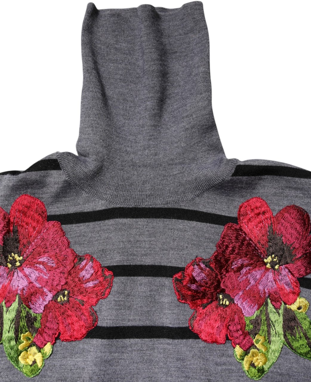 Dolce & Gabbana Gray Floral Embroidery Pullover Sweater Grijs