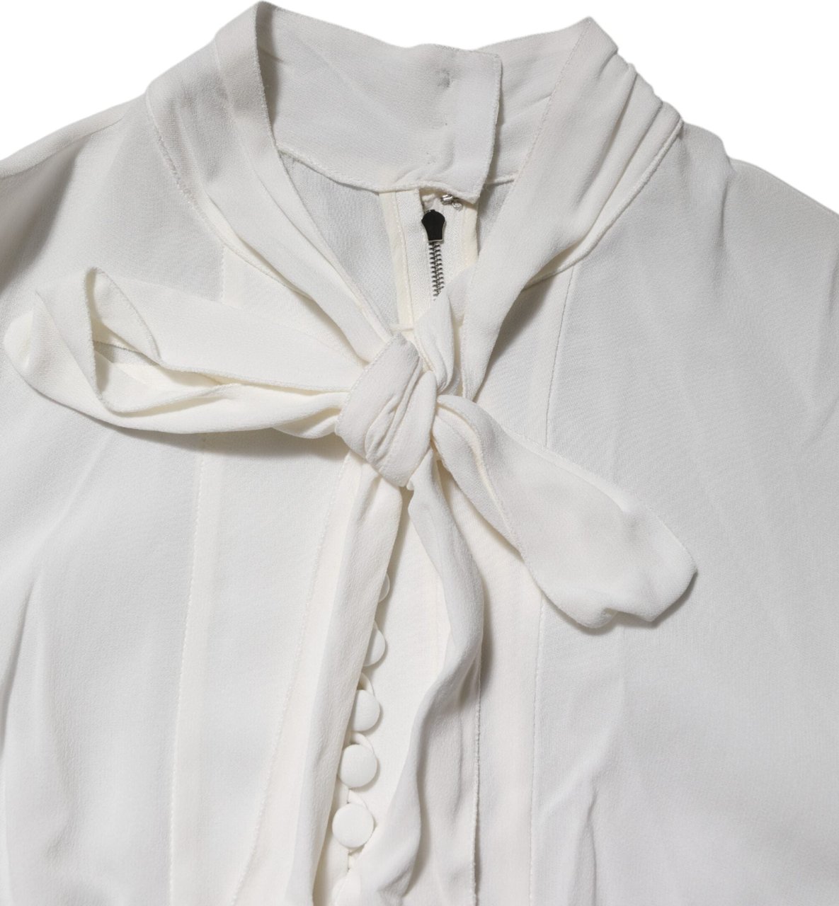 Dolce & Gabbana White Viscose Ascot Collar Long Sleeves Top Wit