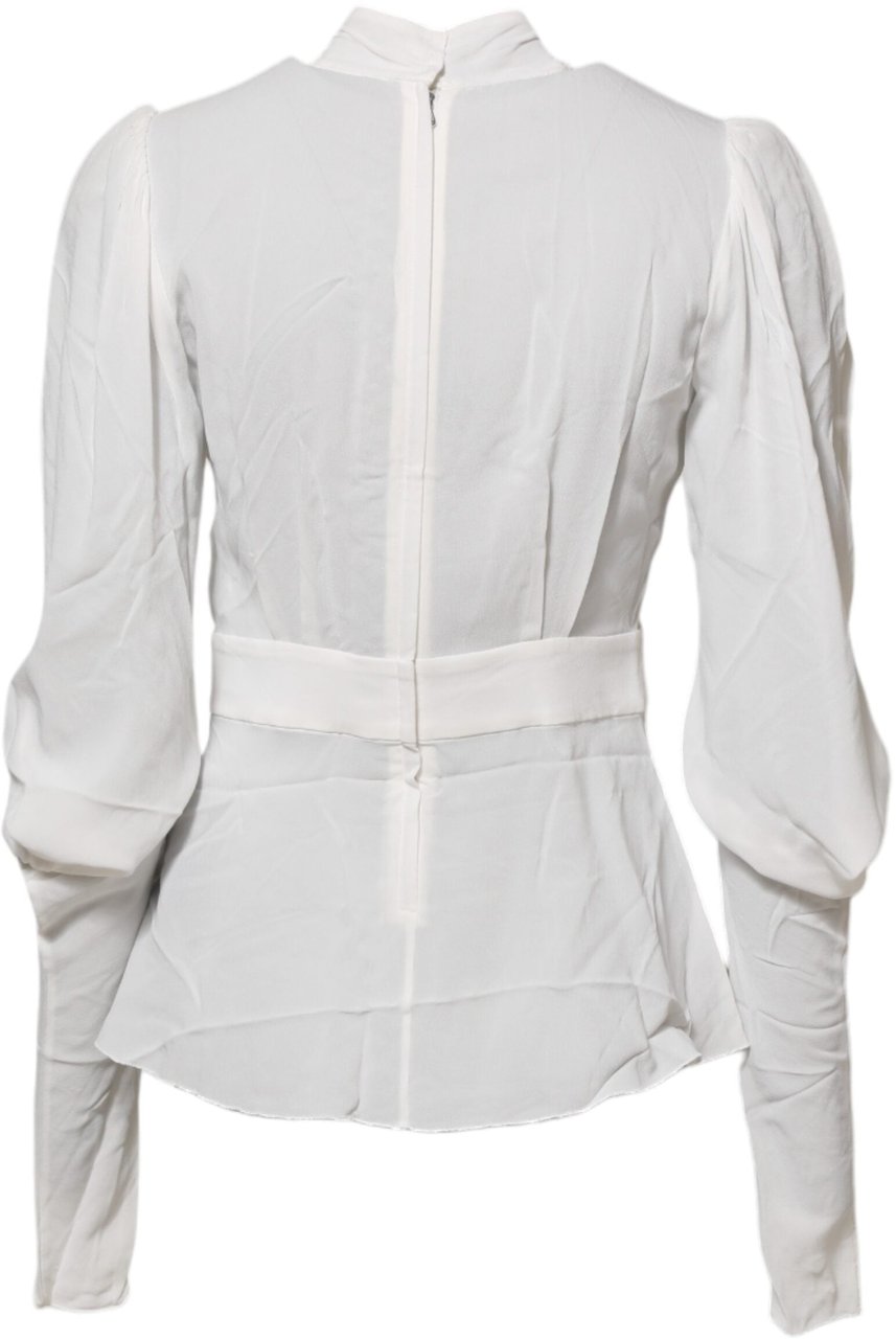 Dolce & Gabbana White Viscose Ascot Collar Long Sleeves Top Wit