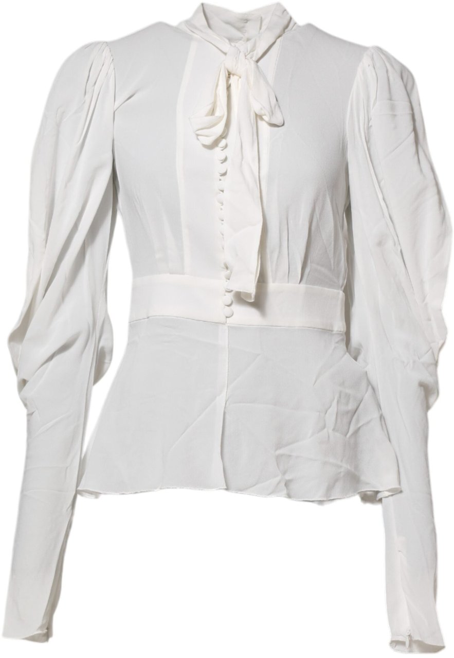 Dolce & Gabbana White Viscose Ascot Collar Long Sleeves Top Wit
