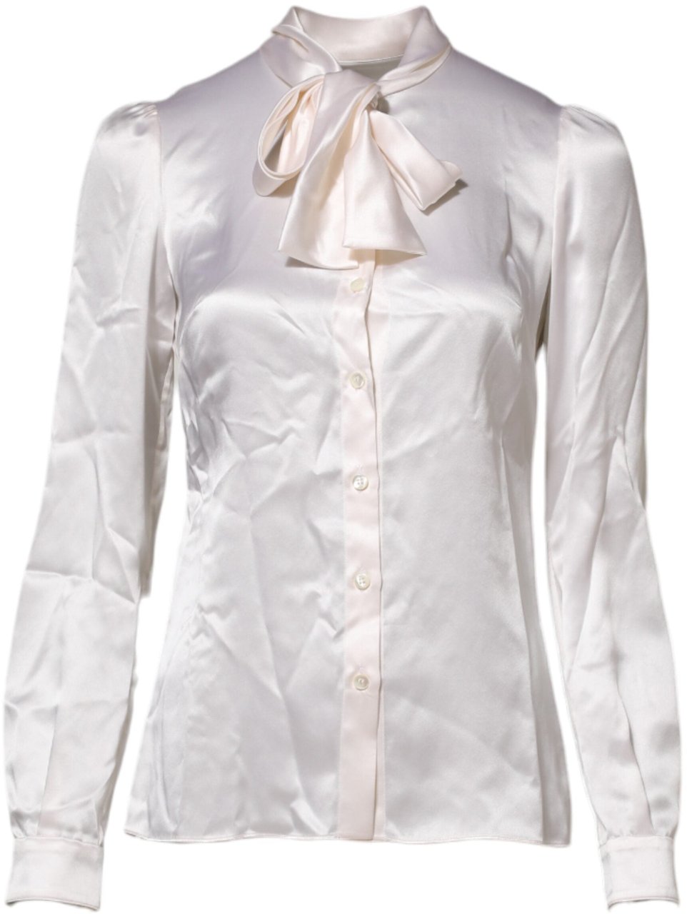 Dolce & Gabbana White Ascot Collar Long Sleeve Blouse Top Wit