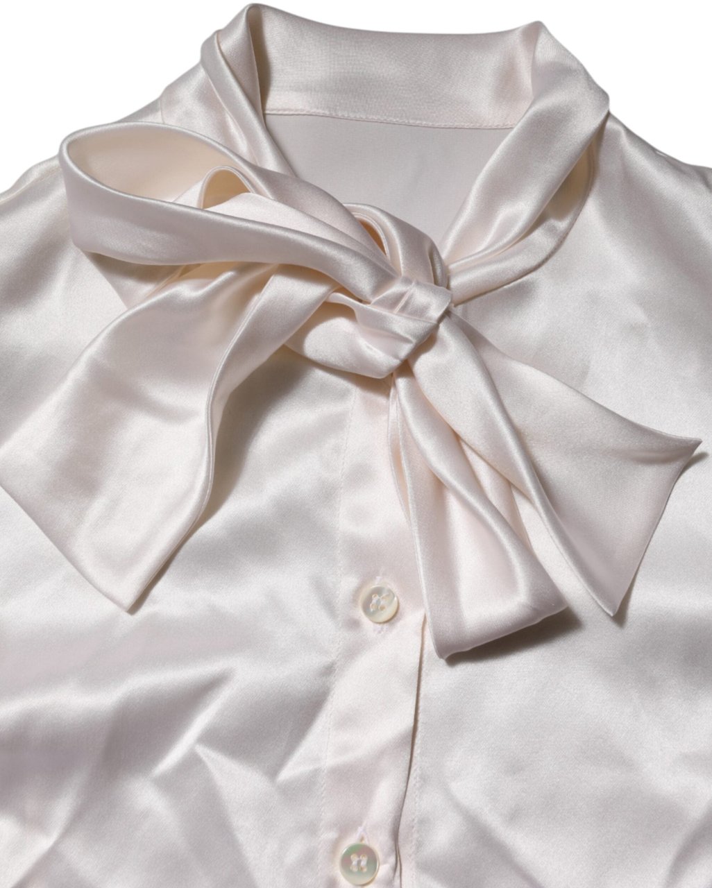 Dolce & Gabbana White Ascot Collar Long Sleeve Blouse Top Wit