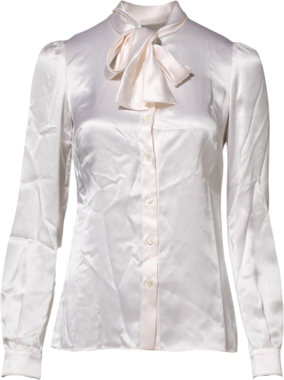 Dolce & Gabbana White Ascot Collar Long Sleeve Blouse Top Wit