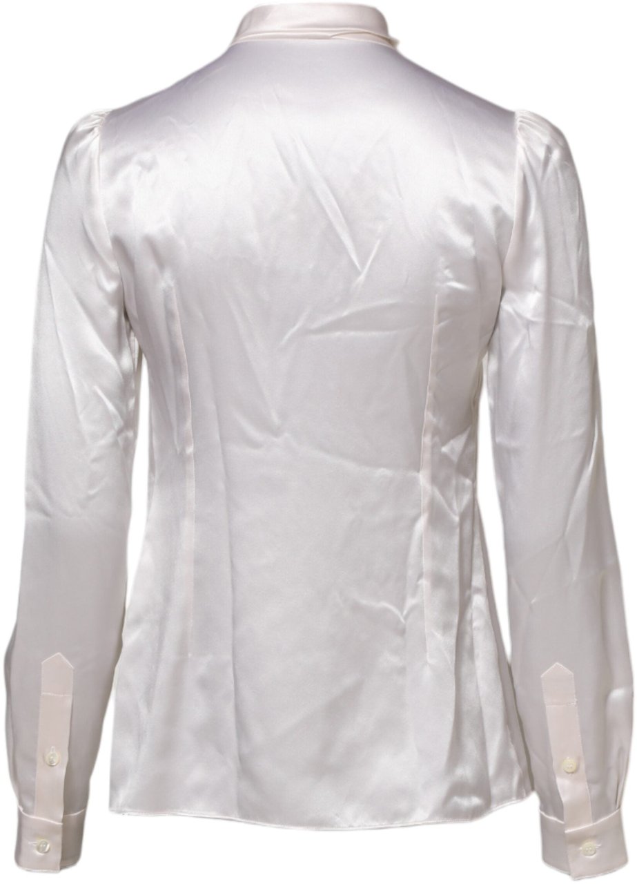 Dolce & Gabbana White Ascot Collar Long Sleeve Blouse Top Wit