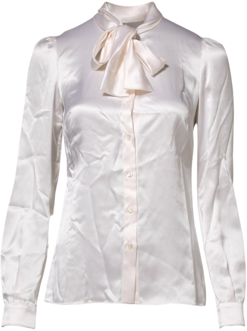 Dolce & Gabbana White Ascot Collar Long Sleeve Blouse Top Wit