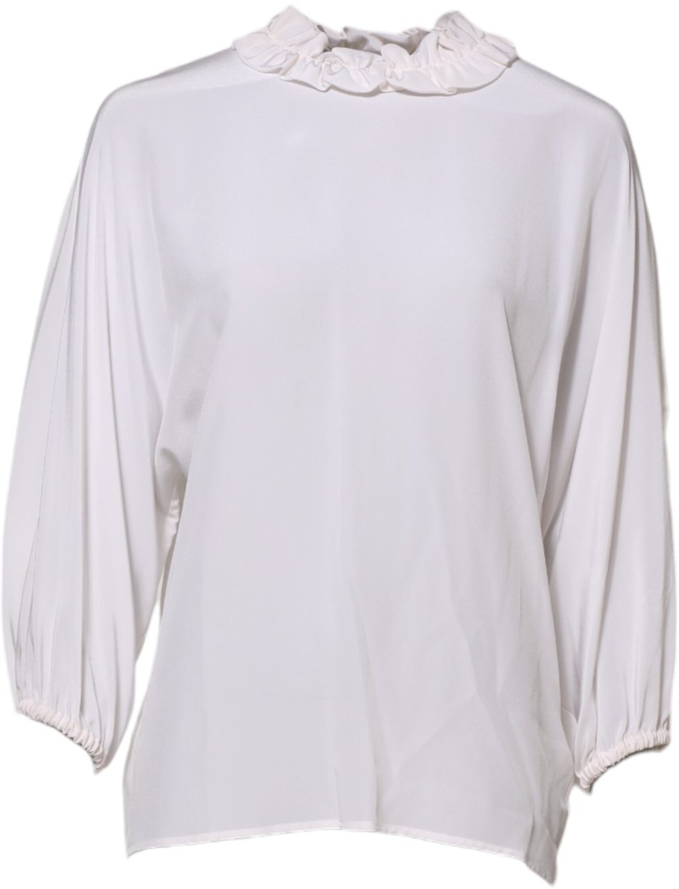 Dolce & Gabbana White Ruffled Neckline Blouse Pullover Top Wit