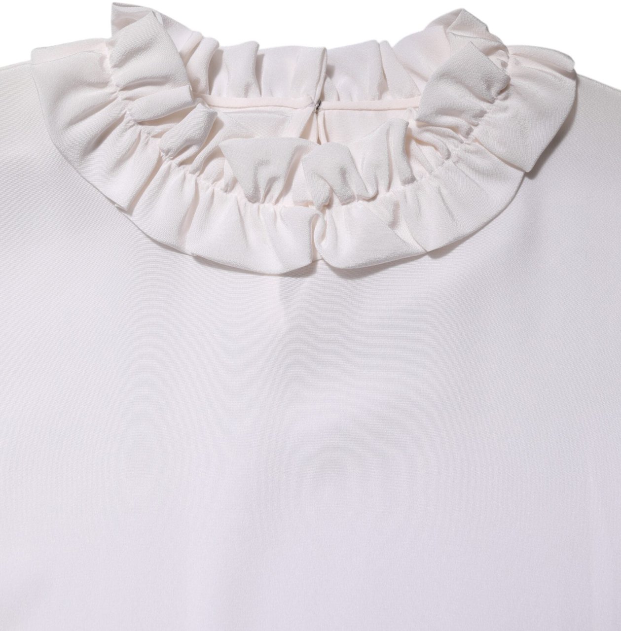 Dolce & Gabbana White Ruffled Neckline Blouse Pullover Top Wit