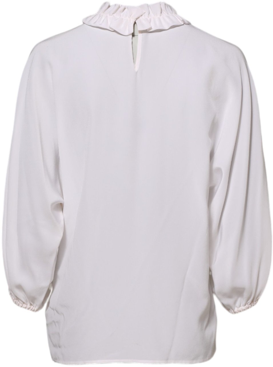 Dolce & Gabbana White Ruffled Neckline Blouse Pullover Top Wit