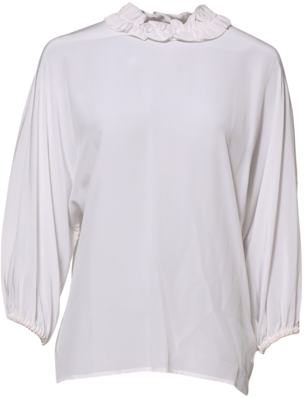 Dolce & Gabbana White Ruffled Neckline Blouse Pullover Top Wit