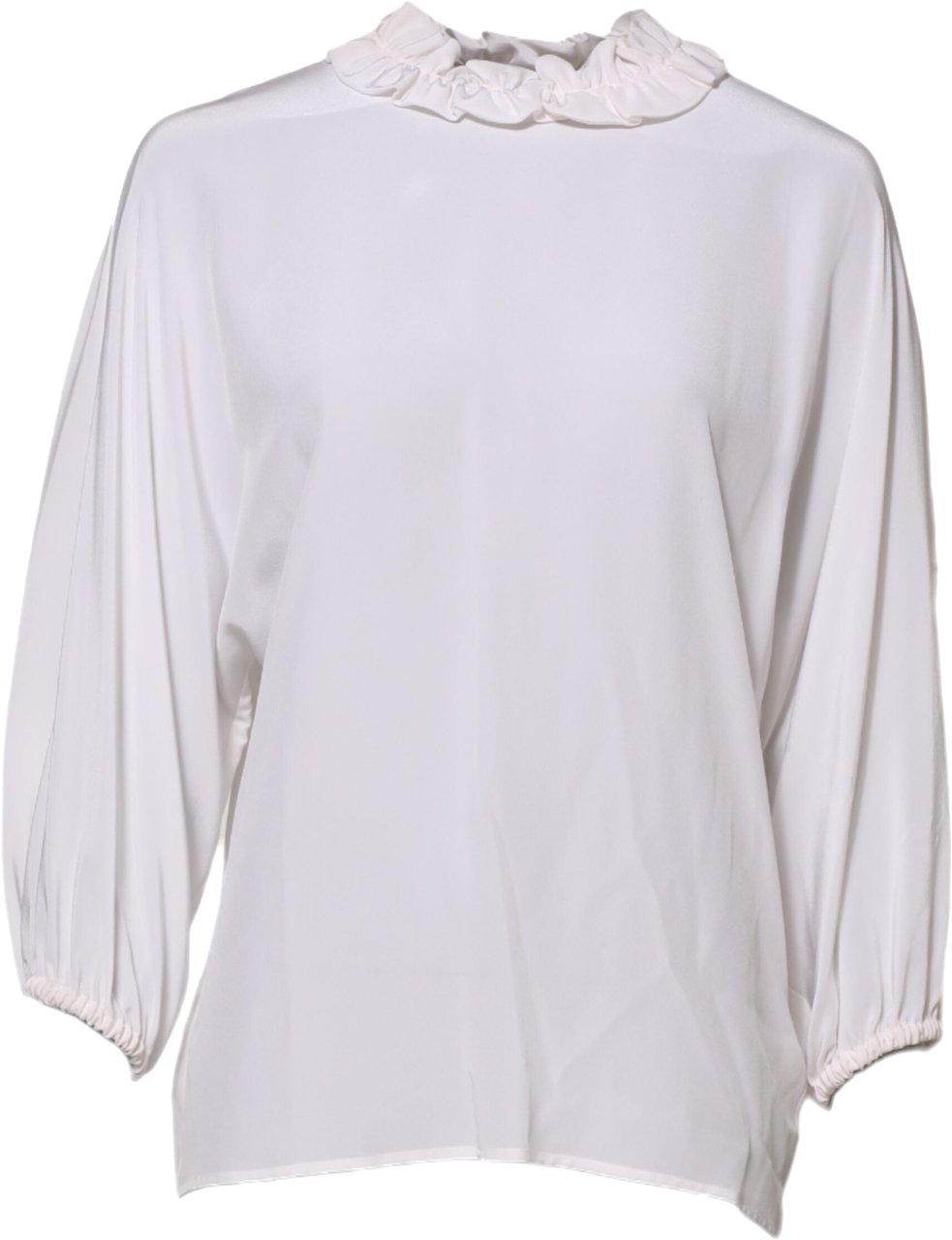Dolce & Gabbana White Ruffled Neckline Blouse Pullover Top Wit