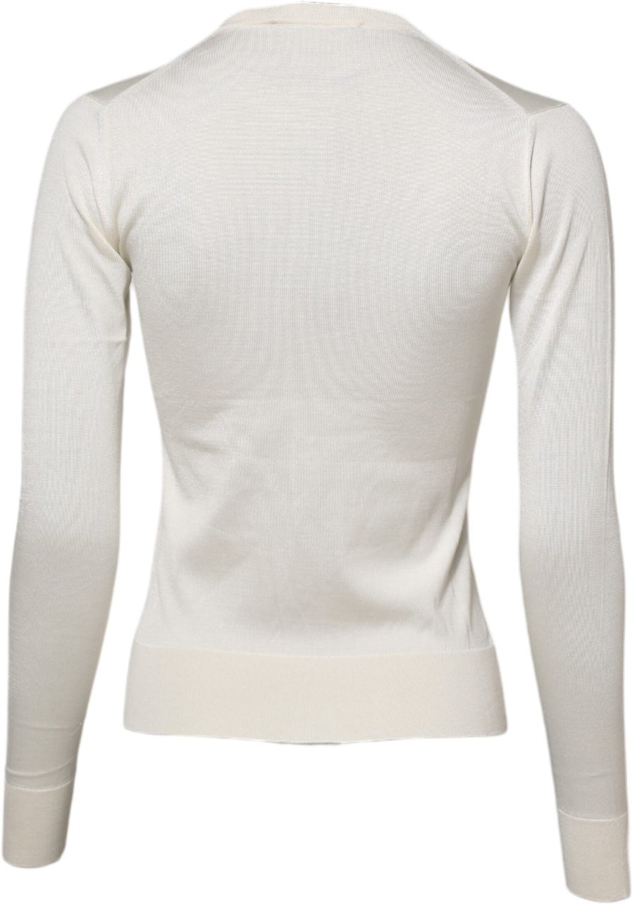 Dolce & Gabbana White Silk Lily Embellished Cardigan Sweater Wit